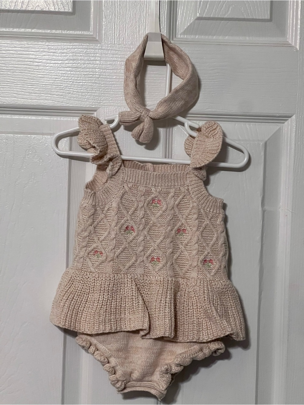 Nicole Miller Baby Girl 24M 2 Piece Cable Knit Romper Bloomer Scarf Floral